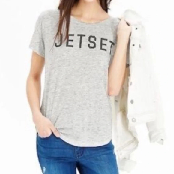 Old Navy Tee JETSET XXL 2X Plus Sz Grey Short Sleeve Scoop Neck Graphic Tee - Picture 1 of 5